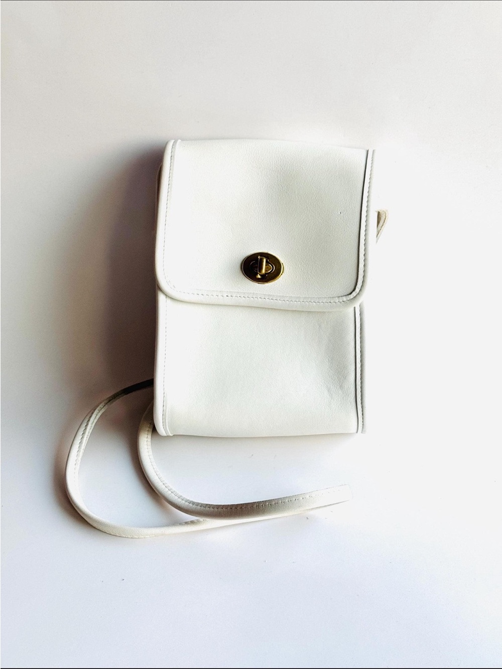 Coach White Leather Crossbody Phone Bag - Minimalist Style